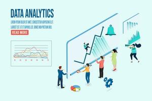 Modern 3d isometric design concept of Data Analysis with business people team working with Data Visualization for website and mobile website. vector