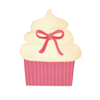 Valentine cupcake with red ribbon. water color style. dessert cartoon png