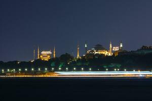 Islamic photo. Ayasofya or Hagia Sophia and Sultanahmet or Blue Mosque at night photo