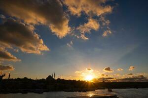 Silhouette of Istanbul at sunset. Travel to Istanbul background photo