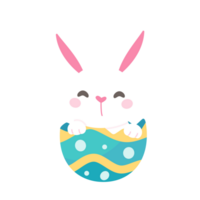 A cartoon bunny hiding behind colorfully decorated Easter eggs during the Easter Egg Festival. png