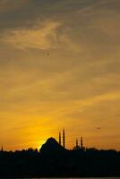 Suleymaniye Mosque at sunset vertical photo. Ramadan or islamic concept photo