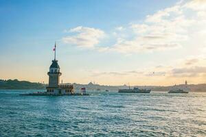 Istanbul landmarks. Kiz Kulesi or Maiden's Tower at sunset photo