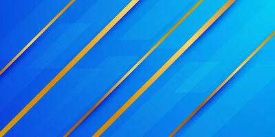 Trendy abstract blue background. futuristic and elegant concept. Blue background with geometric gold line and shapes. Gold stripes lines with shadow. Motion colorful blue background. Eps10 vector