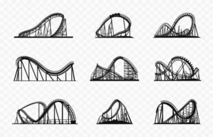 Rollercoaster Silhouette Vector Set, Roller Coaster railroad ride flat vector icon