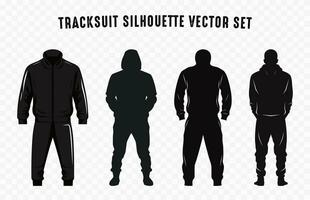 Men's Tracksuits black Silhouettes vector, Hoodie tracksuit Silhouette Set vector