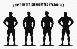 Bodybuilder vector silhouettes in different Poses Set