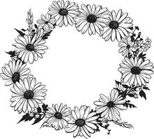 Radiant Daisy Ring Black Vector Logo Icon Botanical Flourish Daisy Flower Frame Black Icon