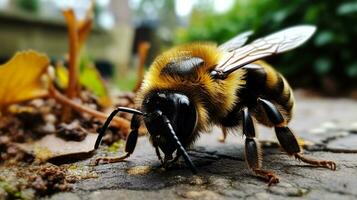 AI generated Photo of Bumblebee on a ground. Generative AI