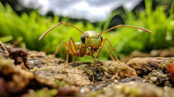 AI generated Photo of Green Ant on a ground. Generative AI