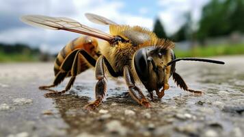 AI generated Photo of Honey Bee on a ground. Generative AI