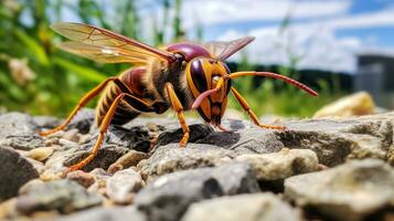 AI generated Photo of Hornet Moth on a ground. Generative AI