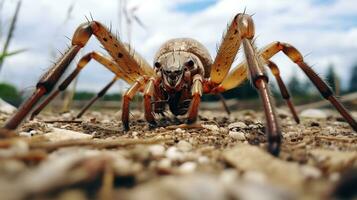 ai generado foto de cosechador araña en un suelo. generativo ai