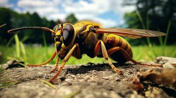 AI generated Photo of Hornet Moth on a ground. Generative AI