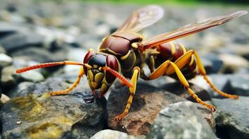 AI generated Photo of Paper Wasp on a ground. Generative AI