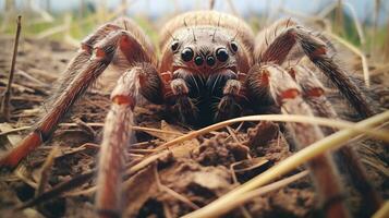 AI generated Photo of Orb-Weaver Spider on a ground. Generative AI