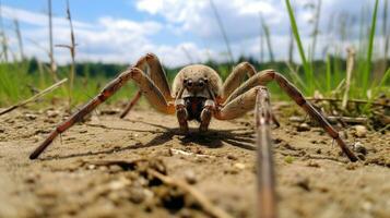 AI generated Photo of Nursery Web Spider on a ground. Generative AI