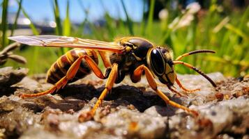 AI generated Photo of Paper Wasp on a ground. Generative AI