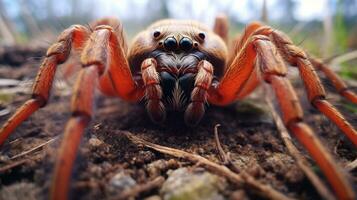 ai generado foto de tejedor de orbes araña en un suelo. generativo ai