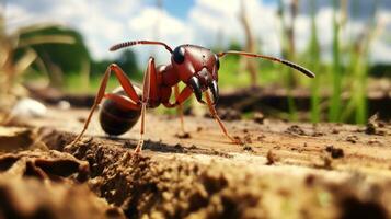 ai generado foto de tejedor hormiga en un suelo. generativo ai