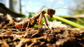 ai generado foto de palo mantis en un suelo. generativo ai