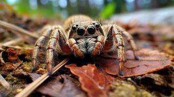 ai generado foto de saltando araña en un suelo. generativo ai