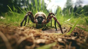 AI generated Photo of Net-Casting Spider on a ground. Generative AI