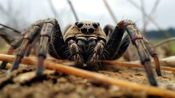 AI generated Photo of Wolf Spider on a ground. Generative AI