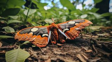 AI generated Photo of Atlas Moth on a ground. Generative AI