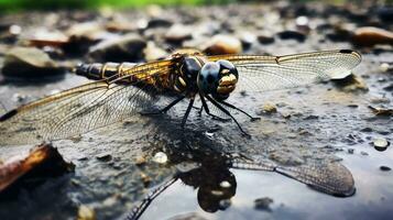 AI generated Photo of Dragonfly on a ground. Generative AI