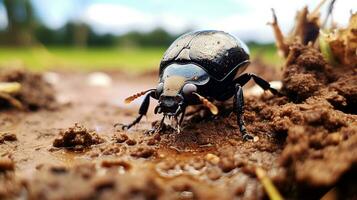 ai generado foto de estiércol escarabajo en un suelo. generativo ai