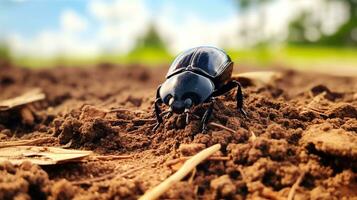 ai generado foto de estiércol escarabajo en un suelo. generativo ai