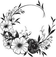 Mystical Floral Elegance Hand Rendered Vector Icon Sculpted Blossom Accents Black Design Element