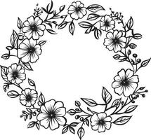 Artistic Wreath Detail Elegant Vector Logo Element Minimalist Wedding Florals Black Iconic Emblem