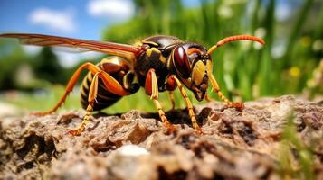 AI generated Photo of Paper Wasp on a ground. Generative AI