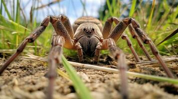 AI generated Photo of Nursery Web Spider on a ground. Generative AI