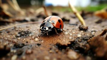 AI generated Photo of Ladybug on a ground. Generative AI