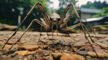 ai generado foto de caminando palo insecto en un suelo. generativo ai