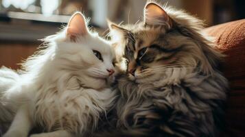 AI generated Photo of a pair of cats grooming each other. Generative AI