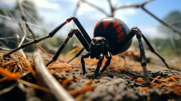 AI generated Photo of Redback Spider on a ground. Generative AI