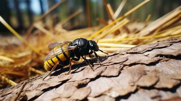 AI generated Photo of Pine Sawfly on a ground. Generative AI