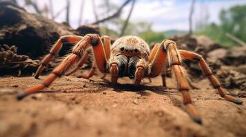 AI generated Photo of Tarantula on a ground. Generative AI