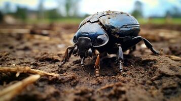 AI generated Photo of Dung Beetle on a ground. Generative AI