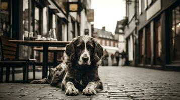 AI generated Photo of a loyal dog patiently waiting for its owner. Generative AI