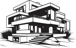 Stylish Cityline Abode Villa Vector Icon in Sharp Black Lines Sleek Urban Residence Villa Outline Symbolizing City Sophistication