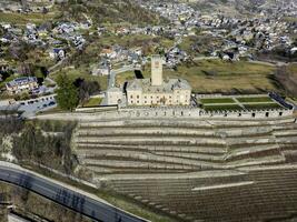 Aerial view of the Royal Castle of Sarre Aosta Valley Italy photo
