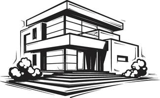 Firm Residence Symbol Thick House Sketch Emblem Vigorous Homestead Mark Bold House Design in Vector