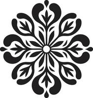 Petal Patterns Geometric Floral Icon on Black Tile Structured Florals Black Vector Logo with Tiles