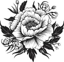 Vintage Inked Garden Tales Noir Vector Logo Art Noir Blossom Reverie Monochrome Hand Drawn Floral Icons