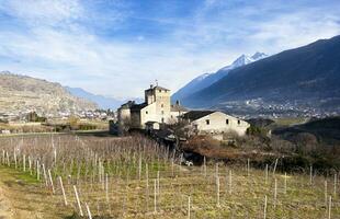 Aerial view Castle of Sarriod de La Tour Aosta Valley Italy photo